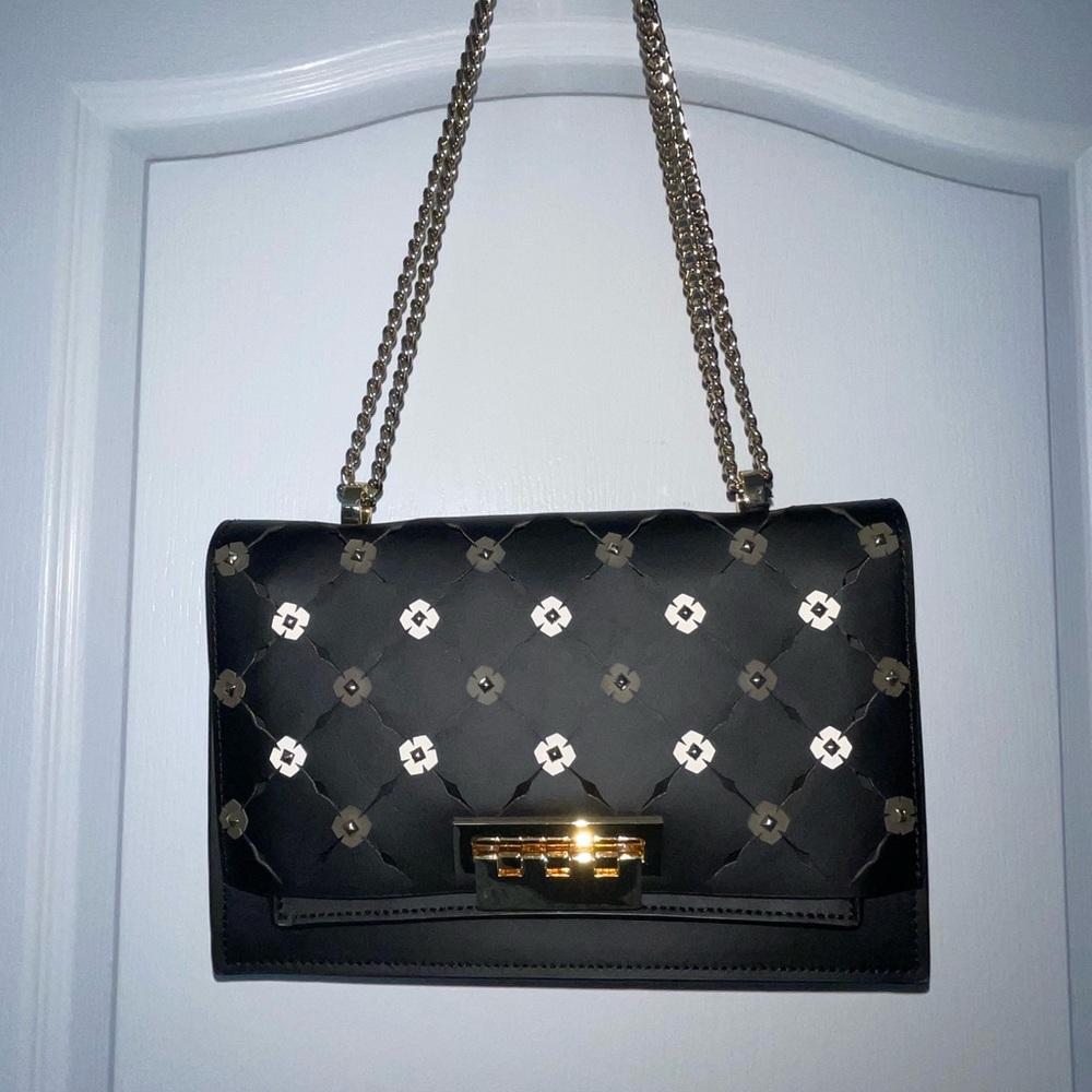 NEW WT Zac Zac Posen Eartha Medium Chain Shoulder Handbag Black Floral - Picture 13 of 13